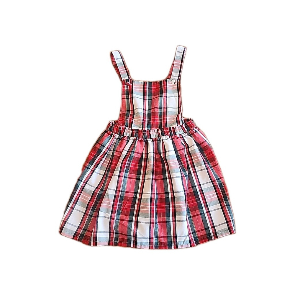 Tommy Bahama Girls Holiday Red Plaid Overall Dress Size 8 B2